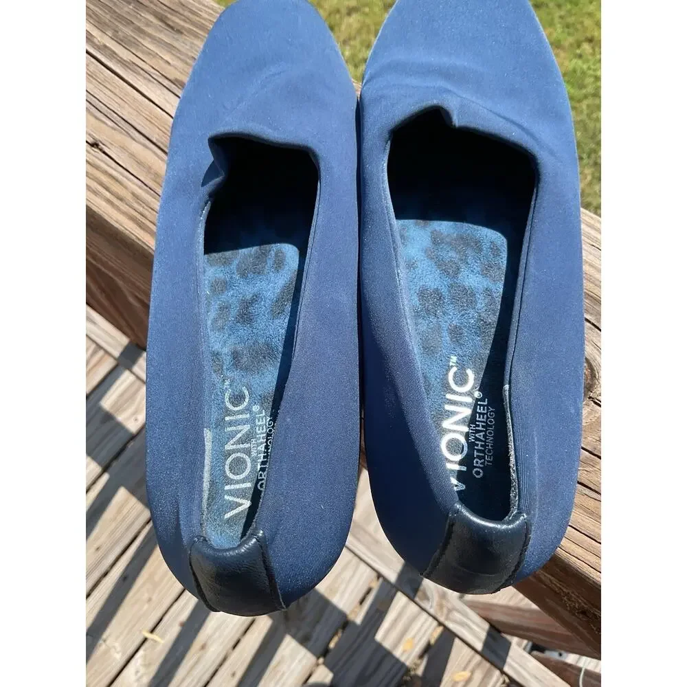 Vionic Orthaheel Techo 8M Navy Blue Treat Powell Slip On Stretch Fabric Shoes